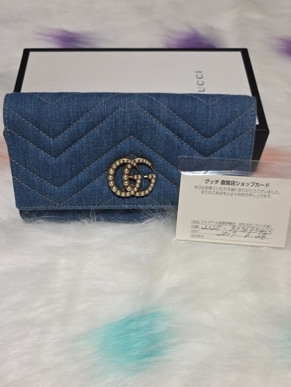 Authentic Gucci Denim GG Marmont Quilted Wallet - Denim Blue